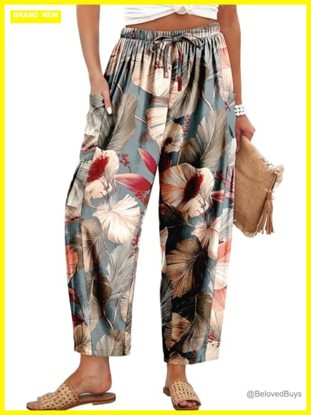 Cotton Linen Wide Leg Palazzo Harem Pants Drawstring Elastic Waist Lounge